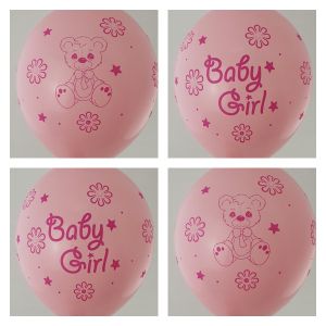 Baby girl with bear big balloon with print on all 4 sides - for a girl
