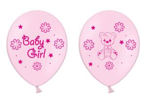 Baby girl with bear big balloon with print on all 4 sides - for a girl