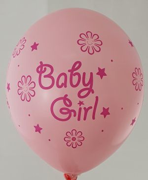 Baby girl with bear big balloon with print on all 4 sides - for a girl - pack of 5 pc.