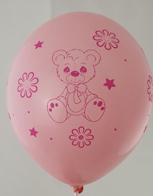 Baby girl with bear big balloon with print on all 4 sides - for a girl - pack of 5 pc.