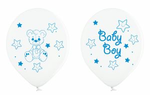 New model! Baby Boy with bear big white balloon with print on all 4 sides - for boy - pack of 100 pieces