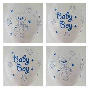 New model! Baby Boy with bear big white balloon with print on all 4 sides - for boy - pack of 100 pieces