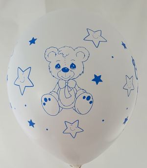New model! Baby Boy with bear big white balloon with print on all 4 sides - for boy - pack of 100 pieces