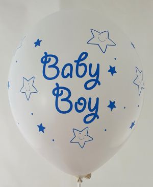 New model! Baby Boy with bear big white balloon with print on all 4 sides - for boy - pack of 5 pc