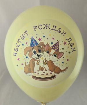 Balloons with full-color logo for birthday "Dog and Kitten" mixed colors - 100 pcs.