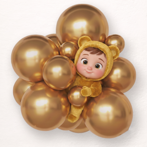 Deep gold chrome balloon with light blue color - pack of 50 pcs. 616
